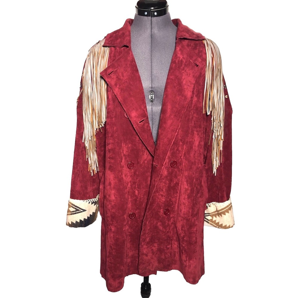 Josefina by Vero Solis Burgundy Fringe Stud Jacket Western Boho M B-58″ DAMAGED‎